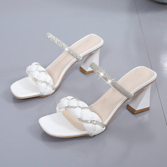 Tacones Altos Trenzados con Brillantes Estilo Coreano para Mujer