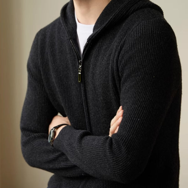Cardigan de Lana Pura con Capucha para Hombre - Suéter Otoño Invierno