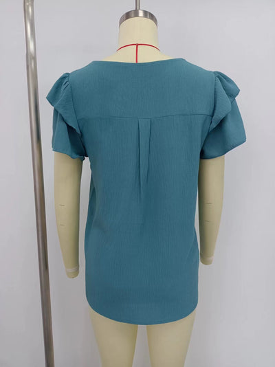 Blusa Ejecutiva Plisada de Manga Corta Cuello Redondo - Image 13