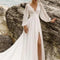 Vestido de Novia Elegante Talla Grande Cintura Alta Escote Profundo Manga Larga Espalda Descubierta