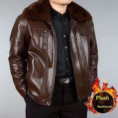 Chaqueta de Cuero para Hombre con Cuello de Piel y Solapa Clásica - Image 5