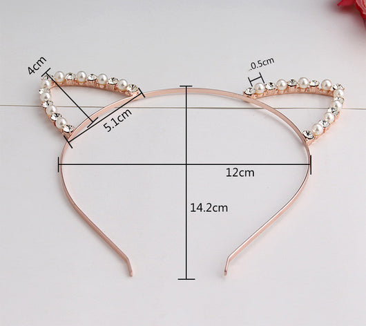Diadema de Orejas de Gato con Perlas y Diamantes - Image 8