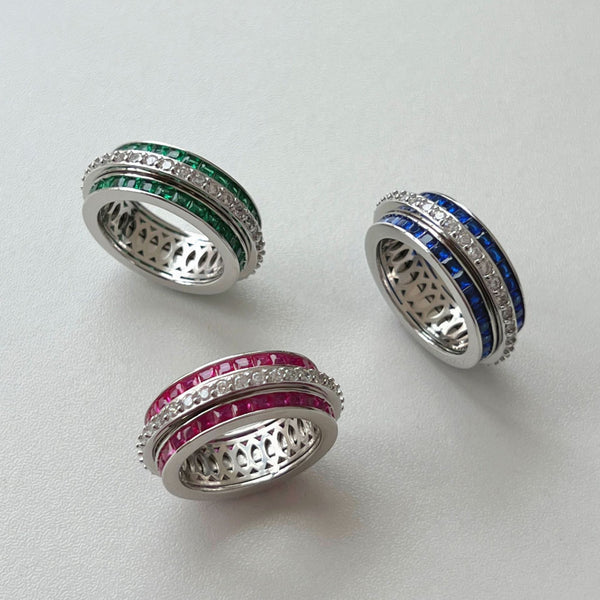 Anillo de Plata Esterlina S925 con Diamantes Incrustados y Rotación Descompresiva para Mujer
