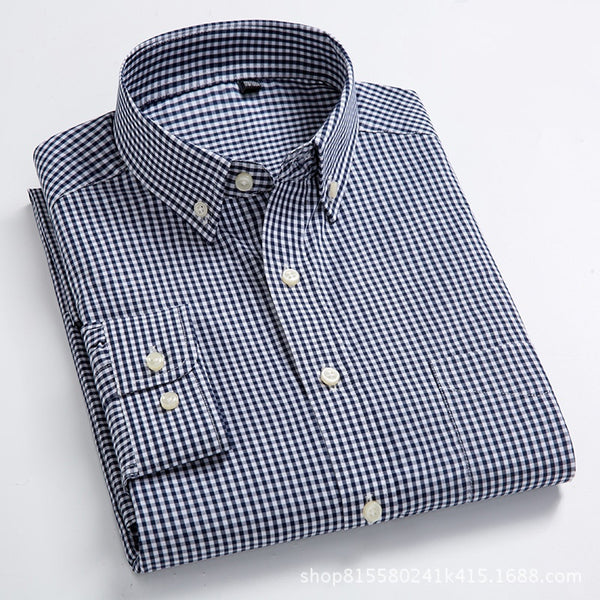 Camisa Casual de Algodón a Cuadros para Hombre - Manga Larga Transpirable Otoño