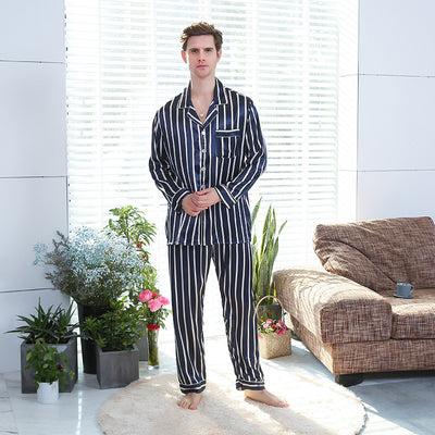 Pijama de Hombre Otoño con Rayas de Seda Simulada - Image 15
