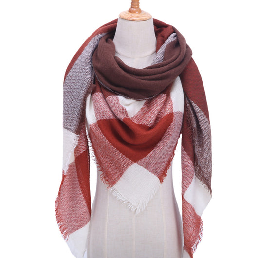 Bufanda de Cashmira Artificial Otoño Invierno Triangular Pareja Cuadros Cálida - Image 21