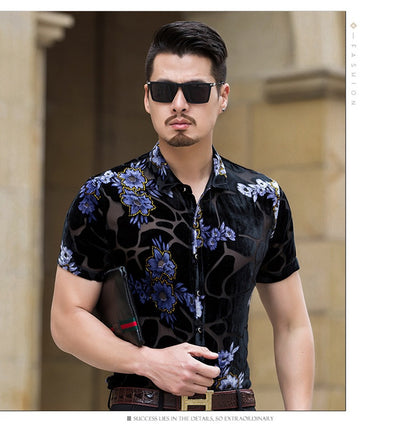 Camisa Terciopelo Dorado Hueca Manga Corta - Image 12
