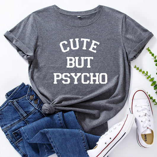 Camiseta Suelta de Cuello Redondo con Diseño Creativo de Letras para Mujer - Image 19