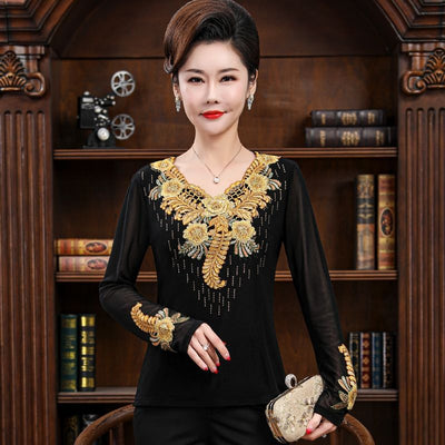 Blusa Bordada Clásica para Mamá - Manga Larga Estilo Occidental Primavera - Image 3