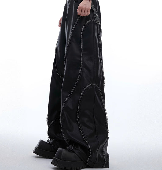 Pantalones Casuales de Cuero con Cadena Metalizada Vintage - Image 15