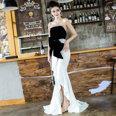 Vestido Fiesta Ajustado con Vuelo Sirena y Detalles de Contraste