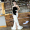 Vestido Fiesta Ajustado con Vuelo Sirena y Detalles de Contraste