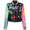 Chaqueta de Cuero Cropped Bicolor Tendencia Urbana para Mujer