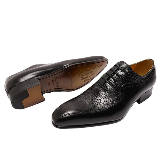 Zapatos de Cuero Grabados Estilo Ejecutivo con Punta Afilada y Cordones - Image 2
