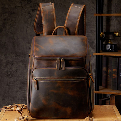 Mochila de Cuero Vintage para Hombre - Bolso de Viaje y Trabajo