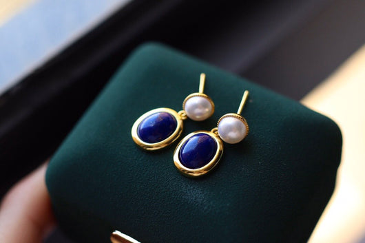 Aretes de Lapislázuli Natural con Perla - Image 8
