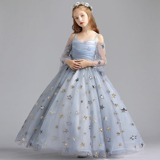 Vestido Princesa Acolchado de Manga Larga para Niñas