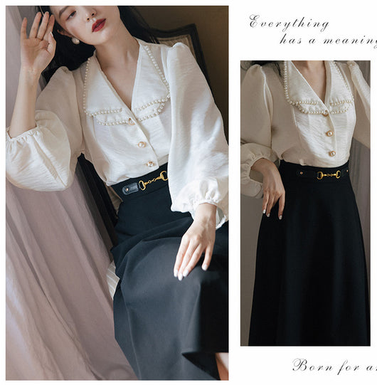 Conjunto Retro Falda y Top con Cuello de Perlas - Image 14