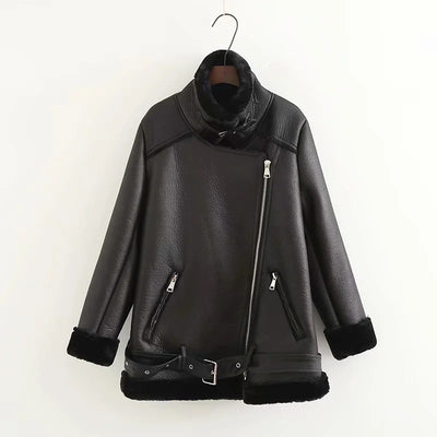 Chaqueta de Cuero PU con Cinturón Ajustable para Mujer - Estilo Trendy - Image 3