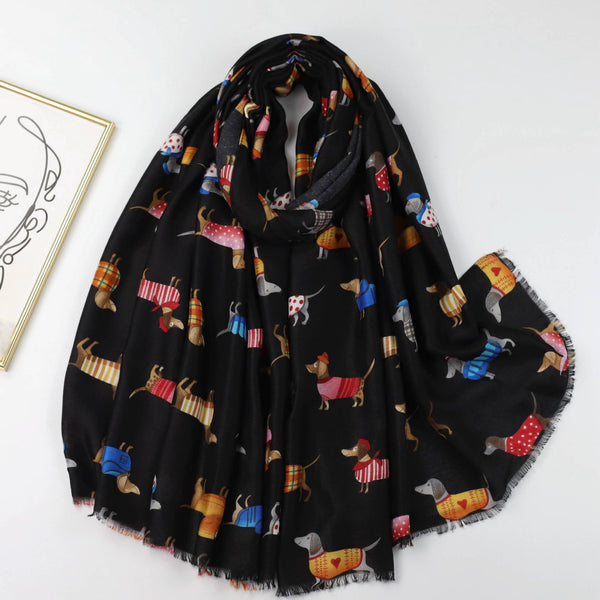 Pañoleta de Satén Estampada con Perro Salchicha