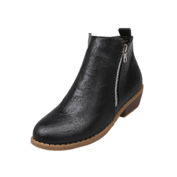 Botas Tobilleras Retro con Cierre Lateral Pulido - Estilo Europeo y Americano
