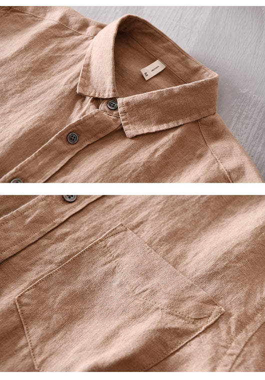Camisa Casual de Manga Larga en Algodón y Lino para Hombre - Image 15