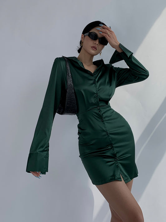 Vestido Camisero Azul Ajustado para Mujer - Diseño Exclusivo con Falda Ceñida