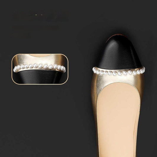 Zapatos Elegantes Dorados con Punta Redonda y Perlas para Mujer - Image 7
