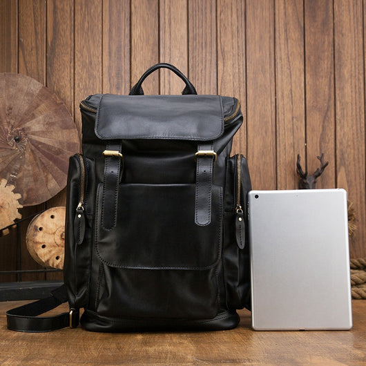 Mochila de Cuero Genuino Estilo Británico Gran Capacidad para Hombre Retro - Image 5