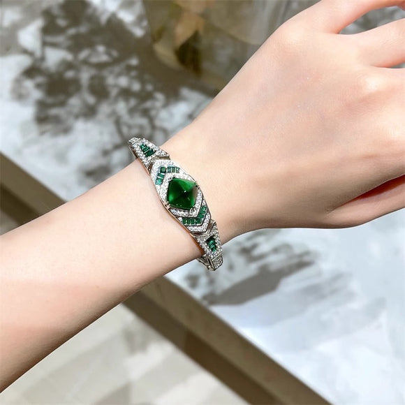 Pulsera Retro de Zircón y Esmeralda para Mujer - Diseño Lujoso y Único