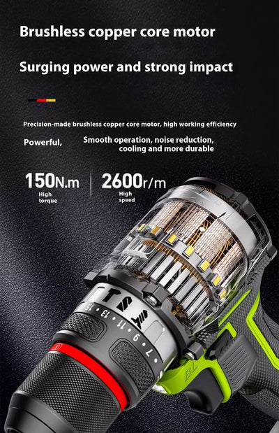 Taladro Percutor Inalámbrico Brushless con Batería de Litio - Image 9