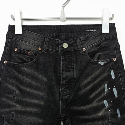 Jeans Rectos Rotos con Efecto Paint Splash y Stretch para Hombre - Image 3