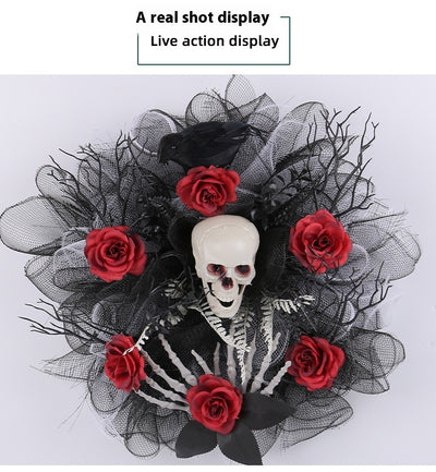 Guirnalda de Calaveras y Rosas Rojas Halloween para Puerta - Image 14