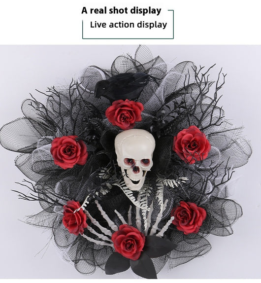 Guirnalda de Calaveras y Rosas Rojas Halloween para Puerta - Image 14