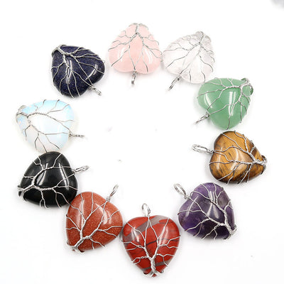 Colgante Corazón Melocotón Cristal Natural Árbol de la Vida para Parejas - Image 2
