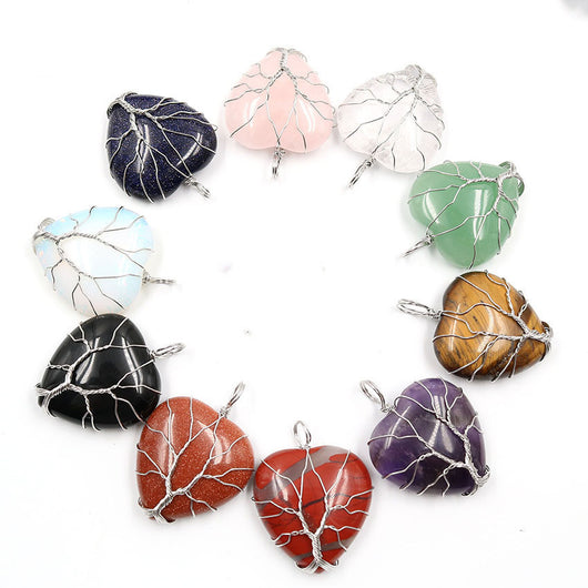 Colgante Corazón Melocotón Cristal Natural Árbol de la Vida para Parejas - Image 2