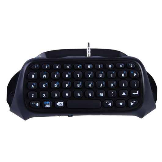 Black wireless keyboard attachment for PS4 game controller, featuring a full QWERTY layout and 3.5mm audio jack. - Image 8