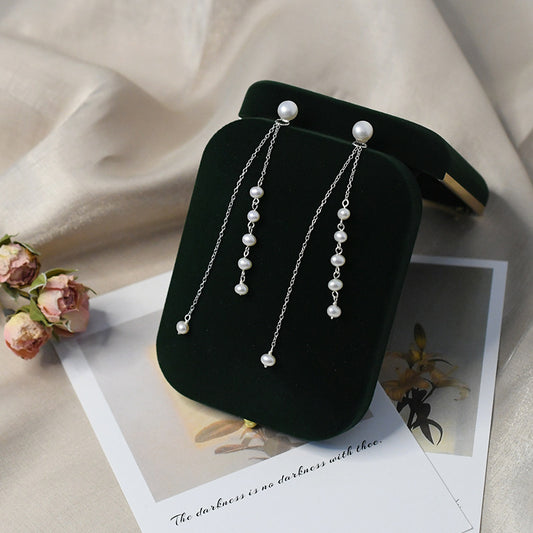 Aretes Largos de Perla de Agua Dulce con Borla en Plata 925 Auténtica