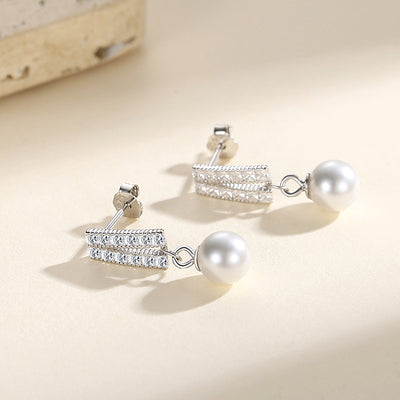 Aretes de Perla Geométrica Diamante - Lujo Asequible Estilo Nicho - Image 2