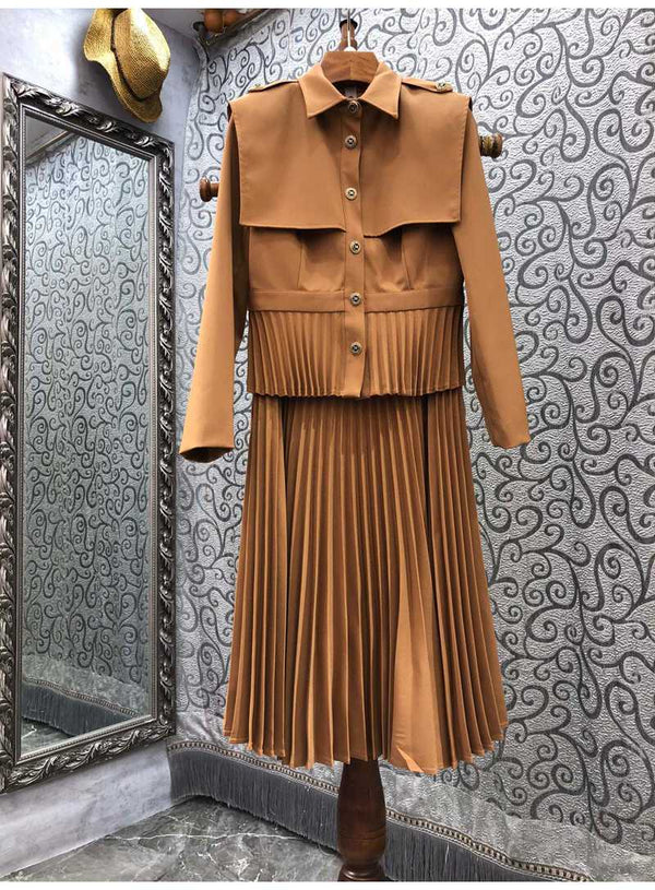 Traje Falda Plisada Estilo Occidental Elegante Dos Piezas para Mujer - Image 4
