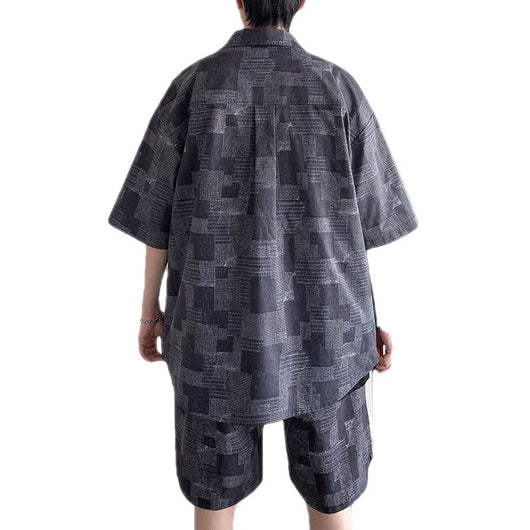 Conjunto Retro Hong Kong Estilo Vintage - Camisa Five-Point Trendy Dos Piezas - Image 9