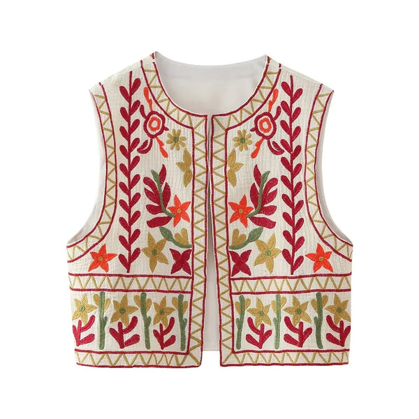 Chaleco Bordado Cuello Redondo Estilo Europeo y Americano