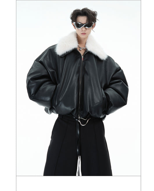 Chaqueta Acolchada de Cuero con Cuello de Piel Reciclada - Image 17