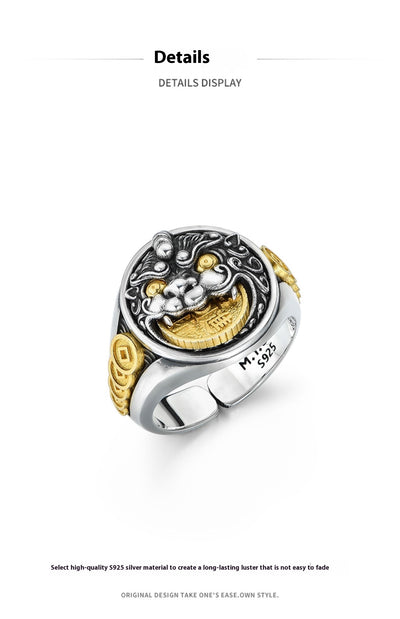 Anillo Pixiu de Plata Esterlina 3D para Hombre Estilo Retro - Image 10