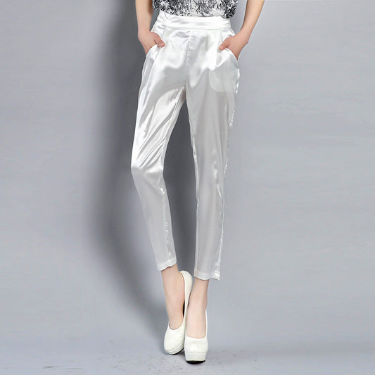 Pantalones Casuales Talla Grande Elásticos de Satén para Mujer