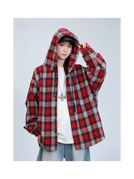 Chamarra Hoodie de Cuadros Estilo Retro Americano Unisex - Image 3