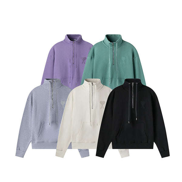 Suéter Casual Unisex con Cuello Alto y Cierre de Cremallera - Diseño con Bordado Love