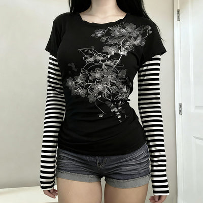 Blusa Casual de Rayas con Efecto Dos Piezas y Manga Larga - Image 2
