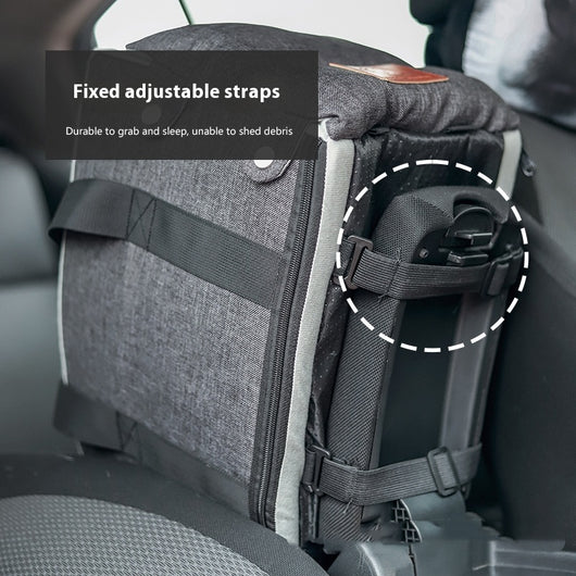 Dark gray and beige cat car safety seat, a portable integrated nest with soft padding and secure straps. - Image 3