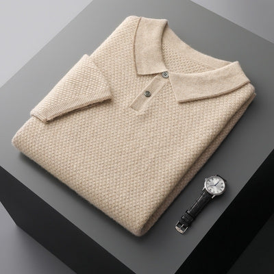 Suéter de Cashmira para Hombre con Cuello de Solapa y Mangas Cortas - Image 7